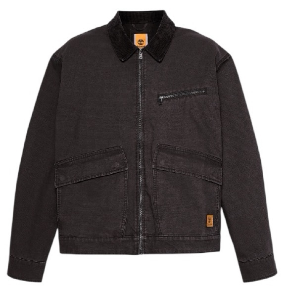 Timberland Stafford Washed Canvas Jacket Mens Black Corduroy Collar Small New - Picture 1 of 8